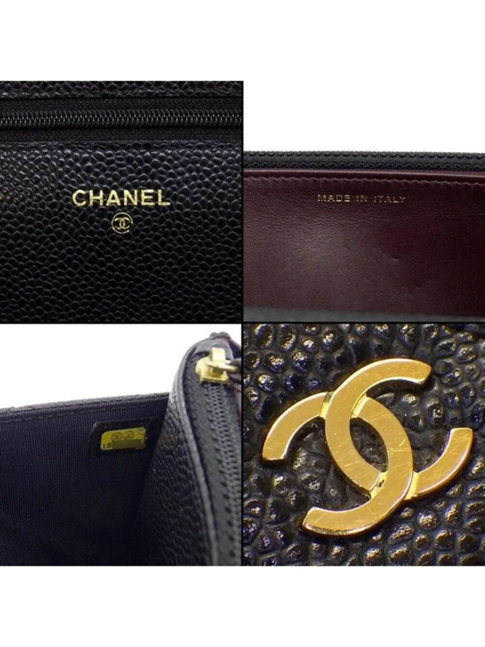 Chanel Shoulder Bag Quilted Classic Chain Wallet Black Caviar Leather Gold